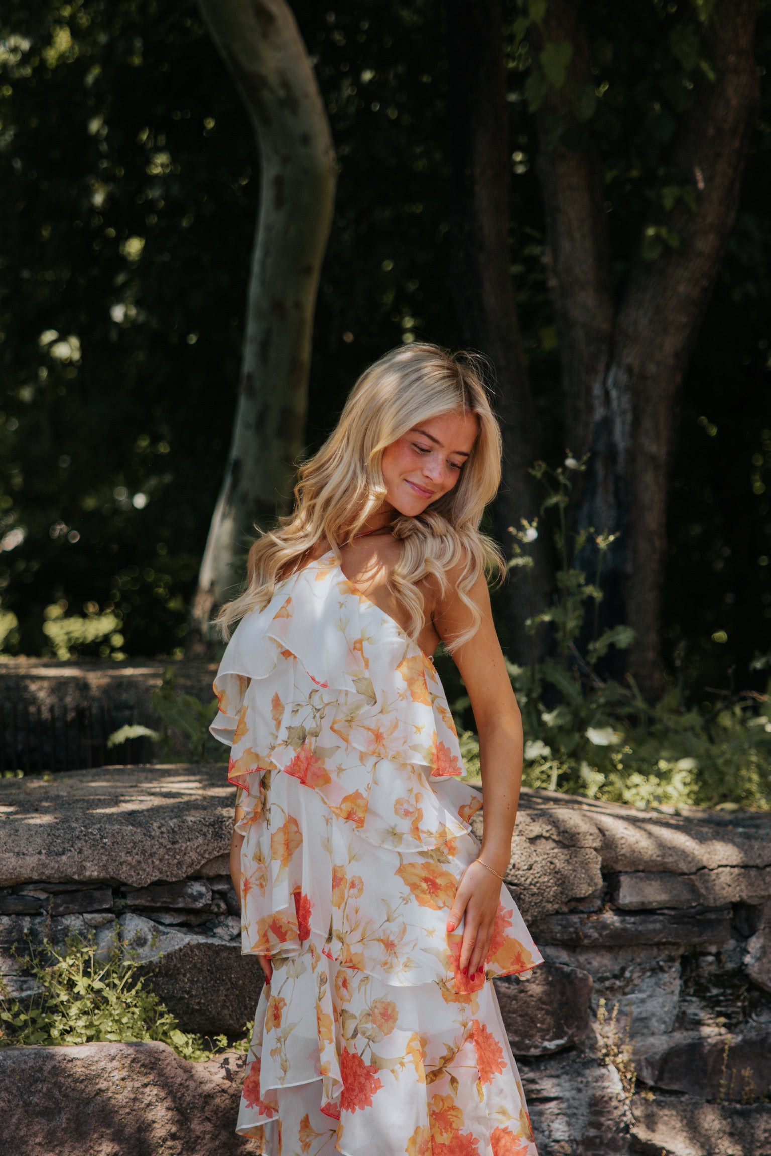 Mabel Tiered Maxi Orange/White