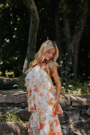 Mabel Tiered Maxi Orange/White