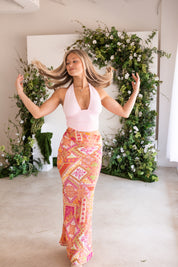 ALEXIS HALTER CUT OUT MAXI DRESS - PEACH