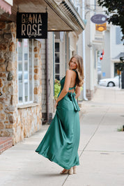 Forest Satin Wrap Dress