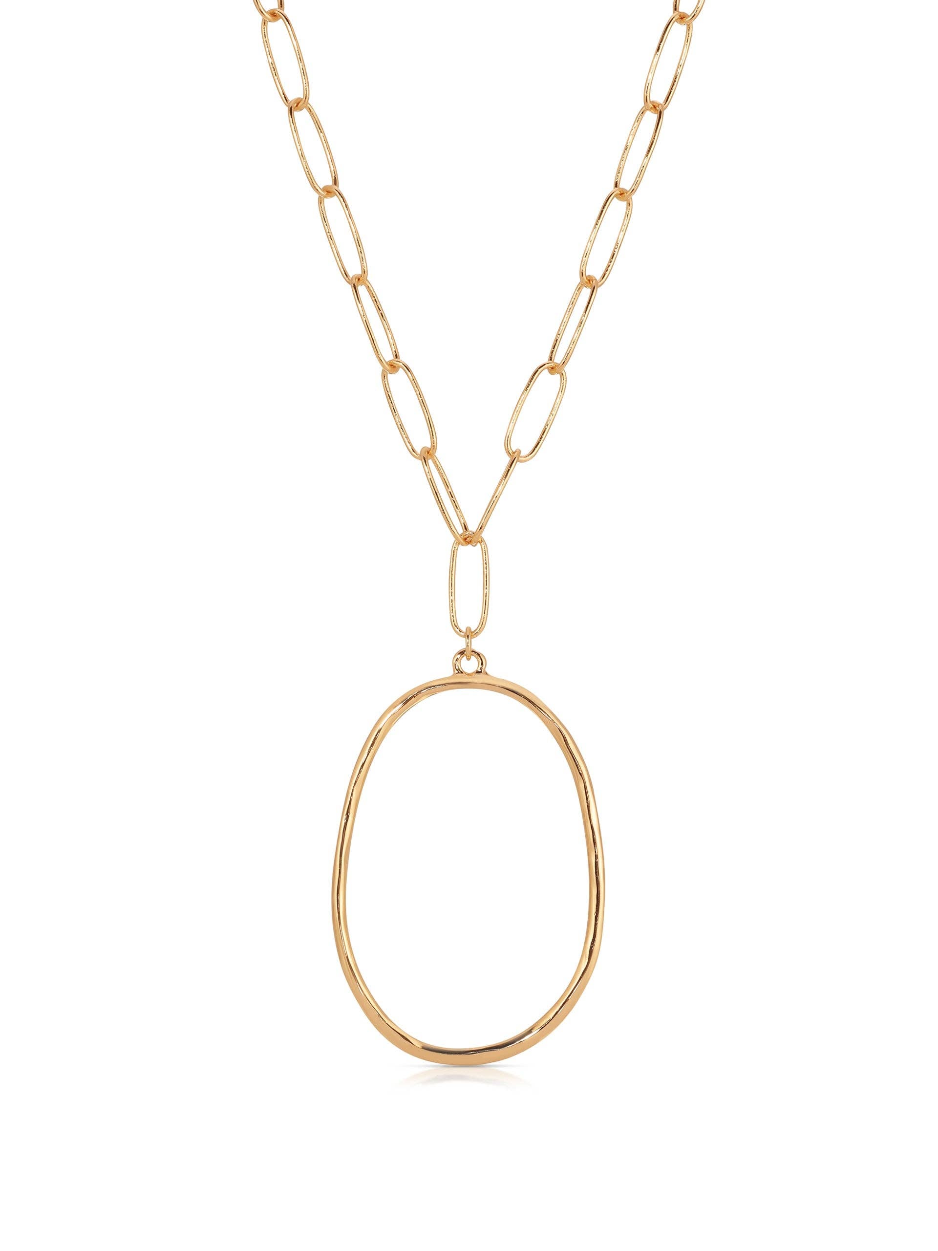 Large Oval Pendant Chain Link Necklace: 18k Gold Plated / One Size