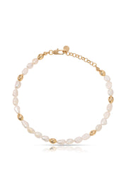Freshwater Pearl Polished Pebble Anklet: Pearl with 18k Gold Plating / One Size