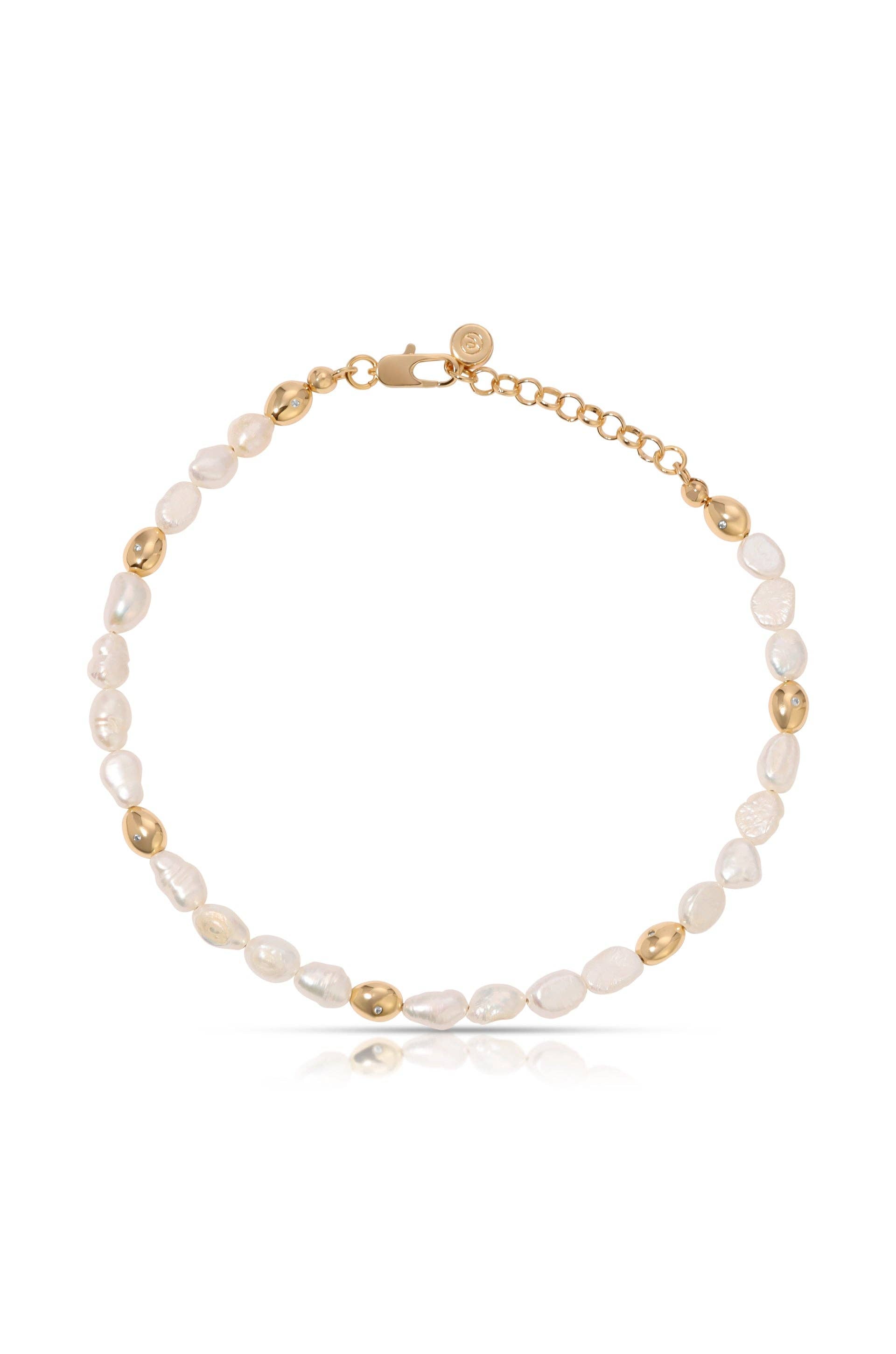 Freshwater Pearl Polished Pebble Anklet: Pearl with 18k Gold Plating / One Size