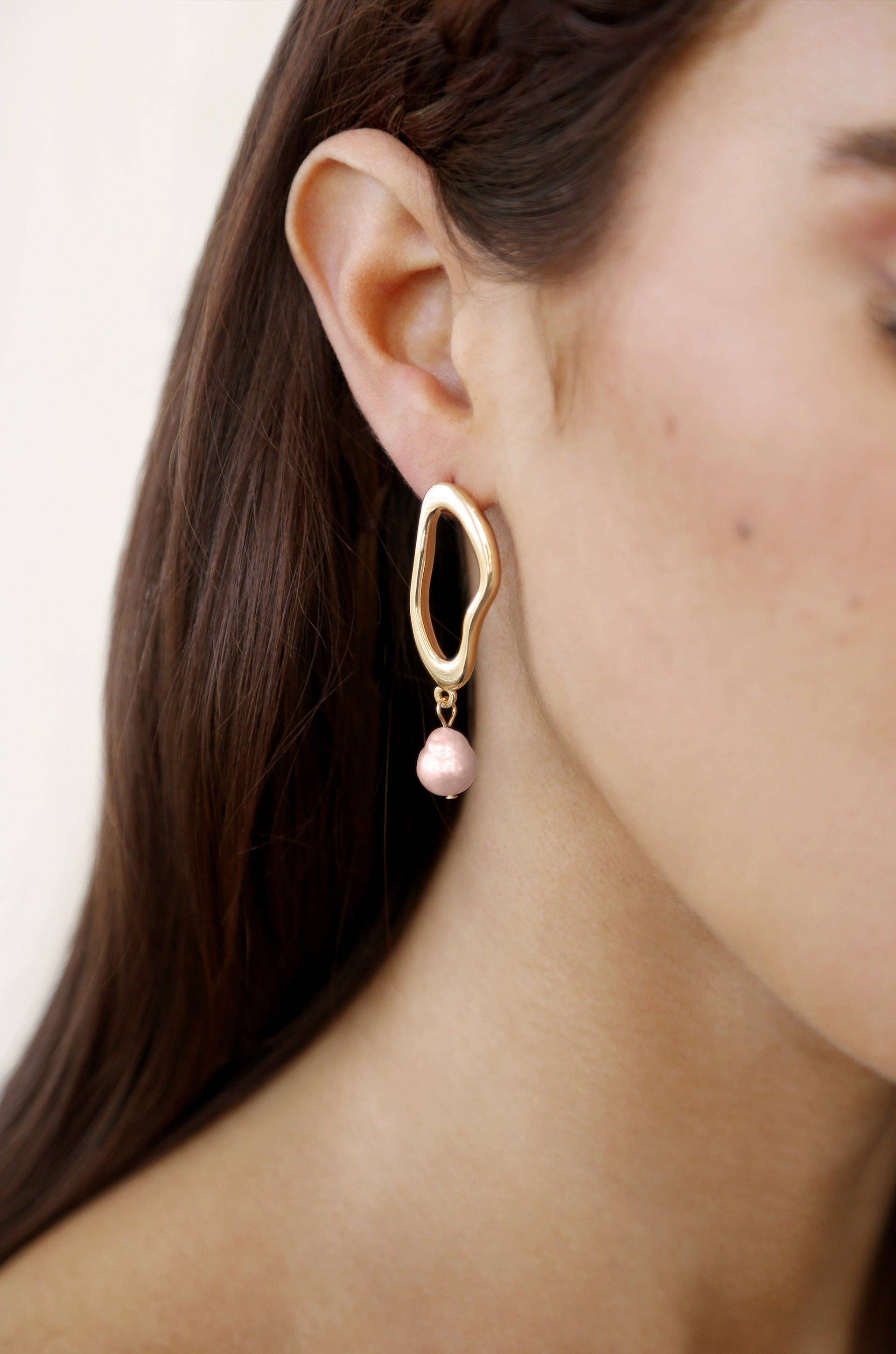 Open Circle Freshwater Pearl Earrings: White Pearl with 18k Gold Plating