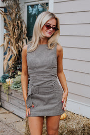 Drop Waist Houndstooth Mini Dress