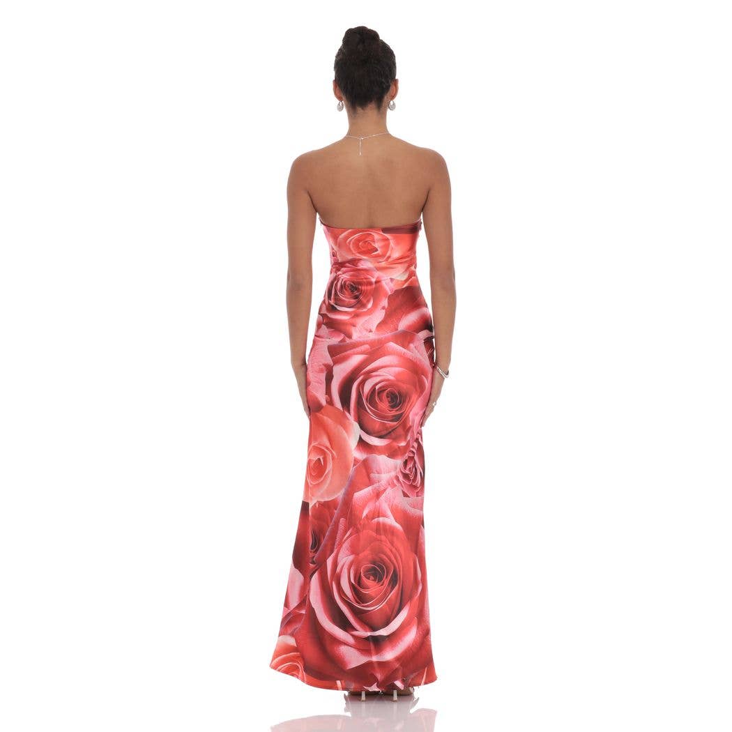 Rose Strapless Maxi Dress in Red
