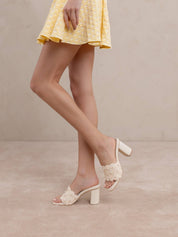 The Holland | Ivory Pearl Raffia Block Heel Mule: IVORY