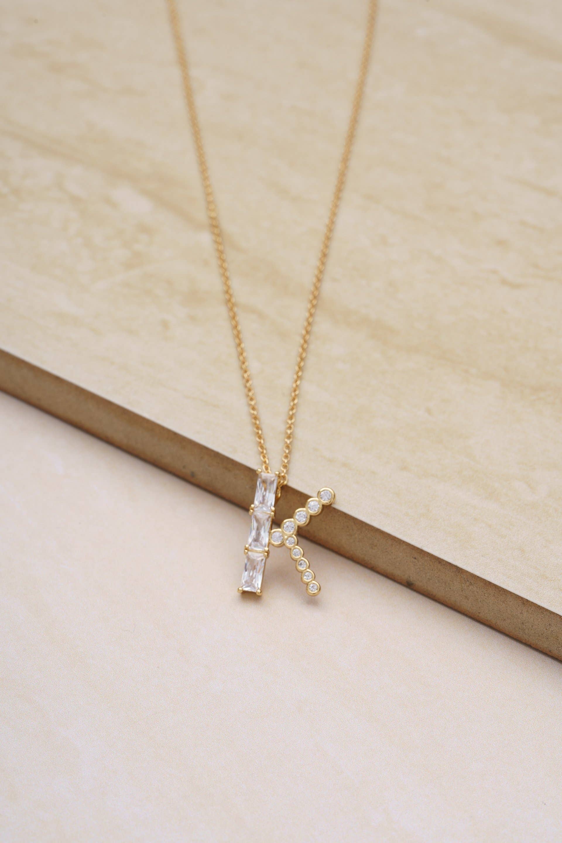 Mixed Crystal Initial 18k Gold Plated Necklace