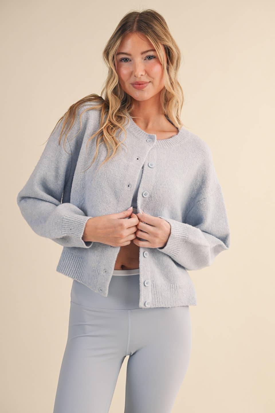 Knit Button Up Cardigan Sweater Blue