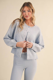 Knit Button Up Cardigan Sweater Blue