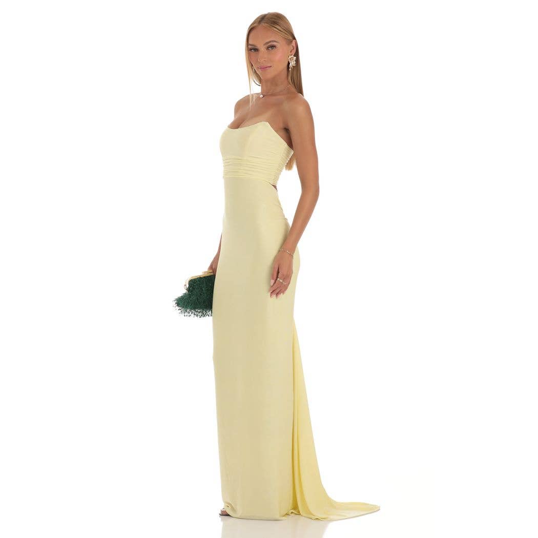 Corset Strapless Maxi Dress in Yellow