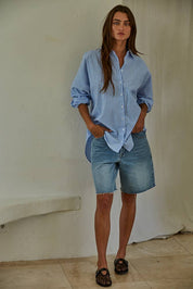 Hallie Summer Stripe Button Down Blue
