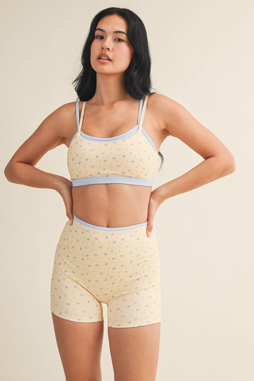 Ditsy Print Double Layered Sports Bra: Lemon Ditsy