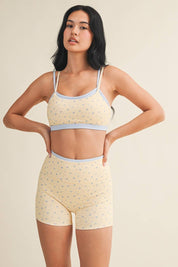 Ditsy Print Double Layered Sports Bra: Lemon Ditsy