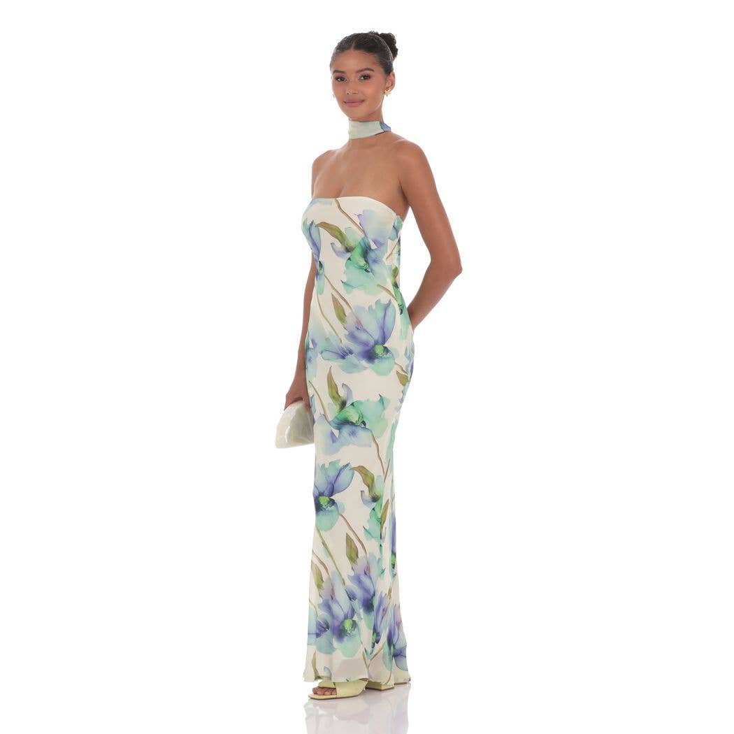 Floral Scarf Maxi Dress in Green