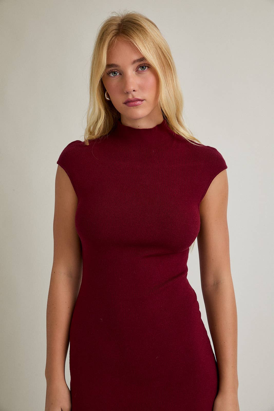 Penelope Mock Neck Dress in Burgundy