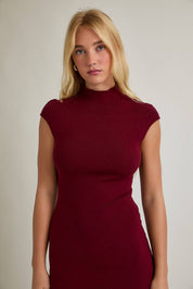 Penelope Mock Neck Dress in Burgundy