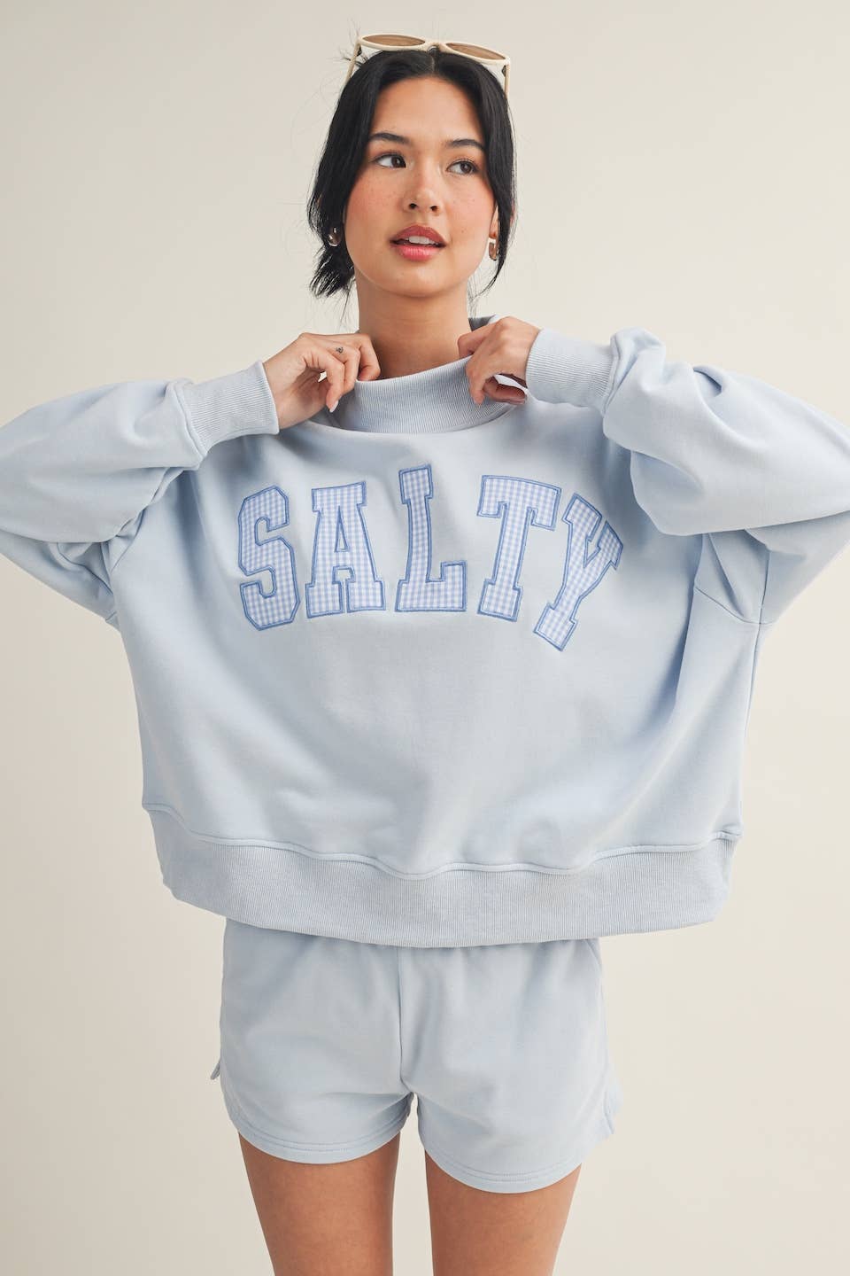 Salty Oversized Mock Neck Sweatshirt Blue