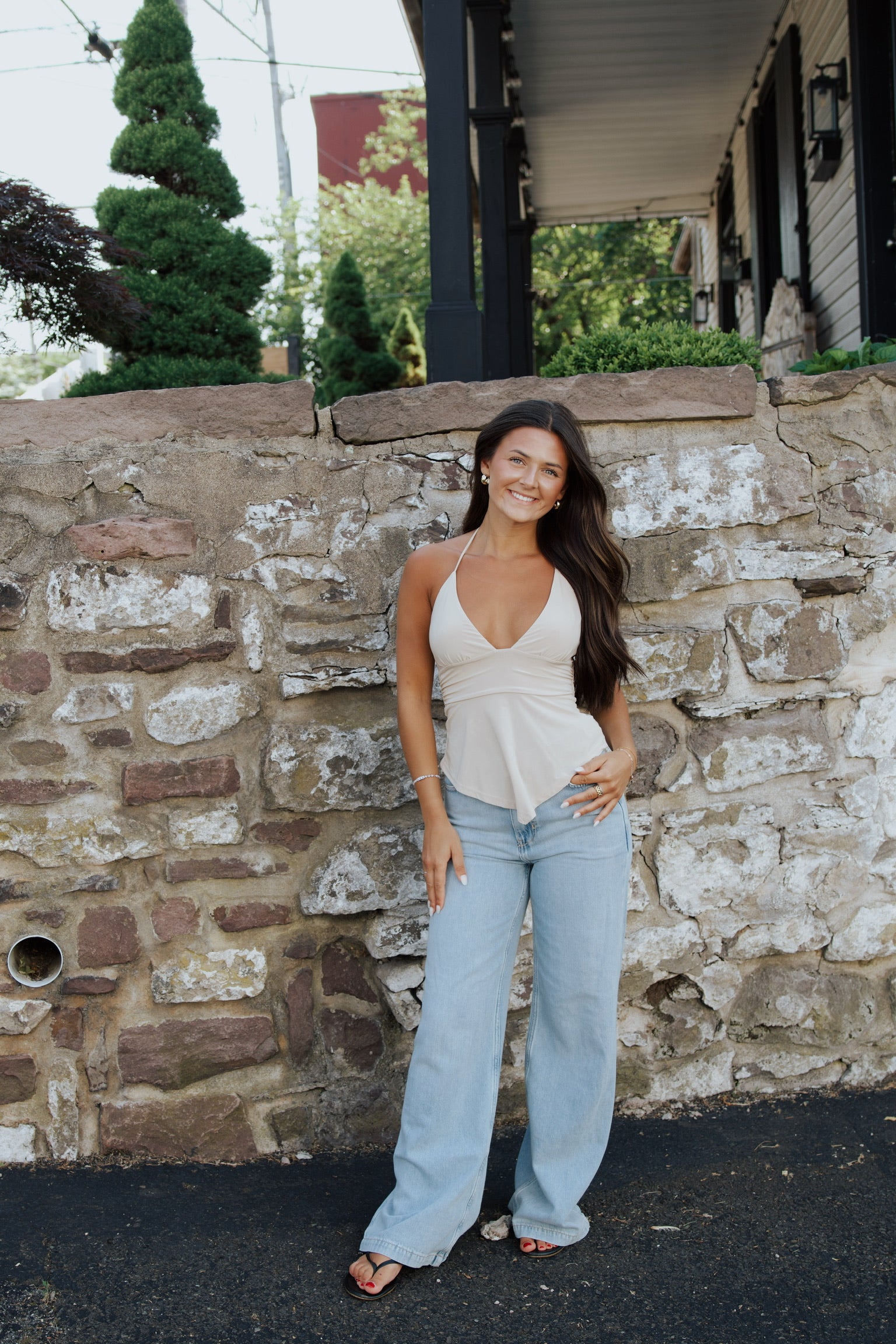 Asymmetrical Going Out Top in Taupe