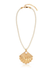 Scallop Shell Pendant Necklace: Pearl with 18k Gold Plating