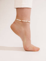 Freshwater Pearl Polished Pebble Anklet: Pearl with 18k Gold Plating / One Size