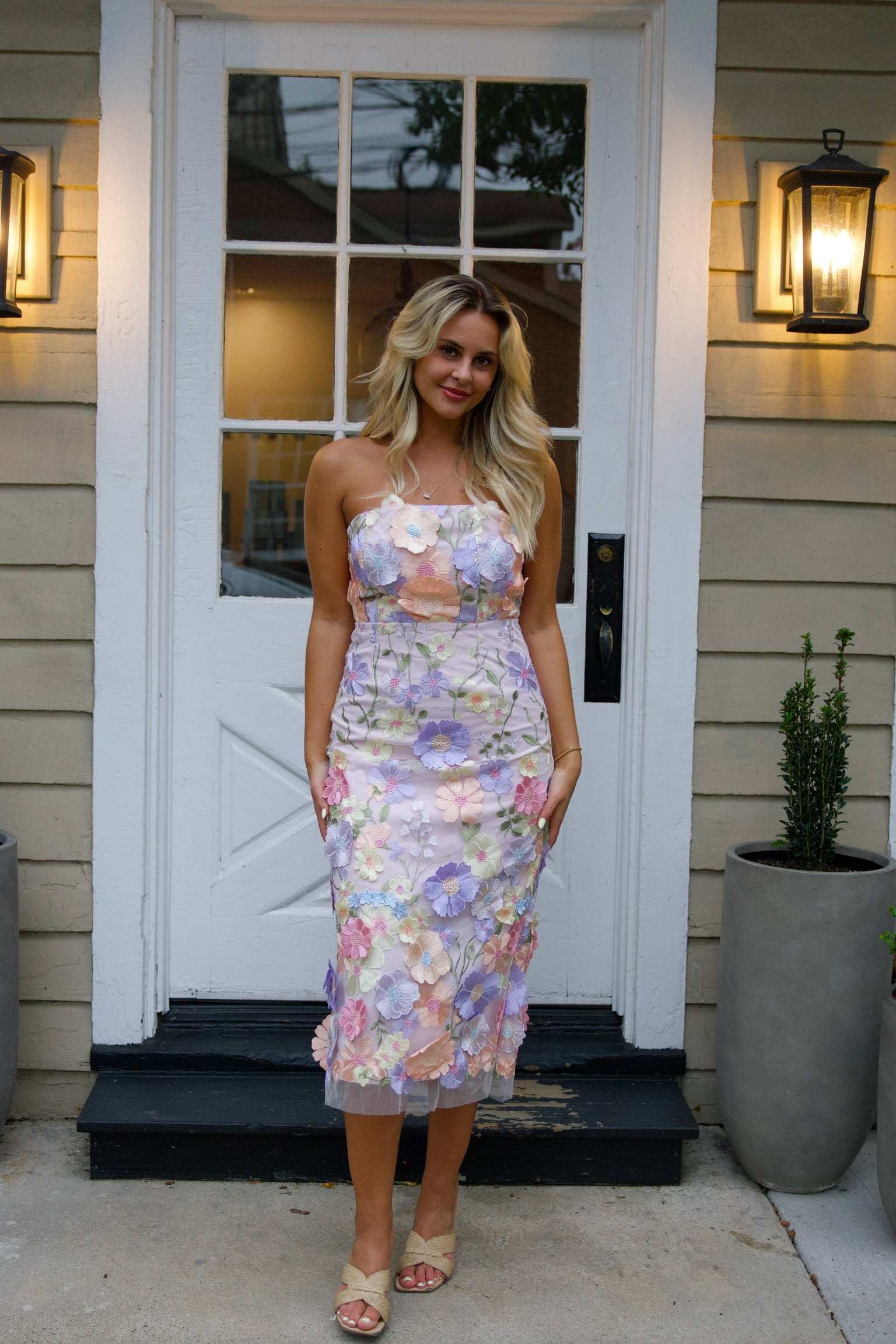 Floral Embroidered Slim Tube Dress in Purple