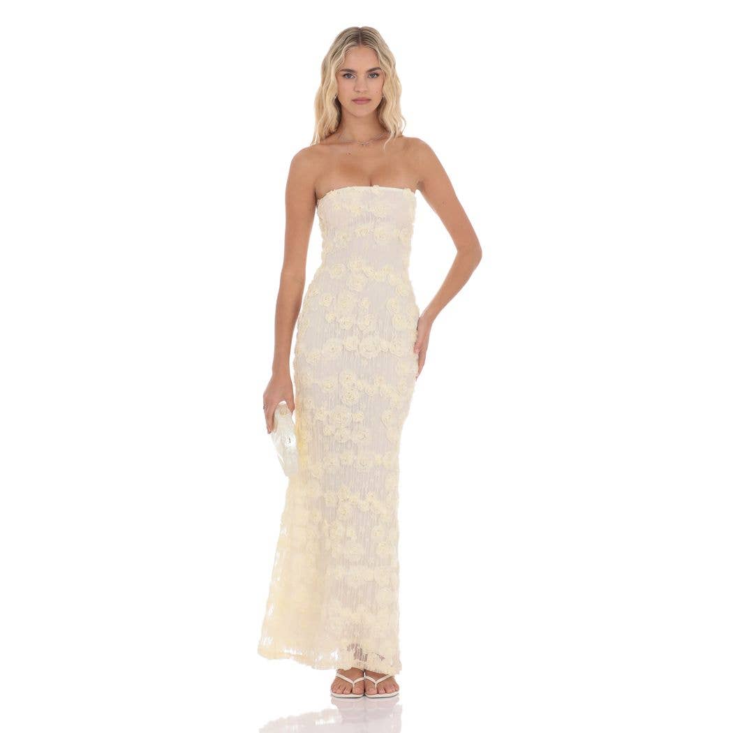 Rosette Strapless Maxi Dress in Cream