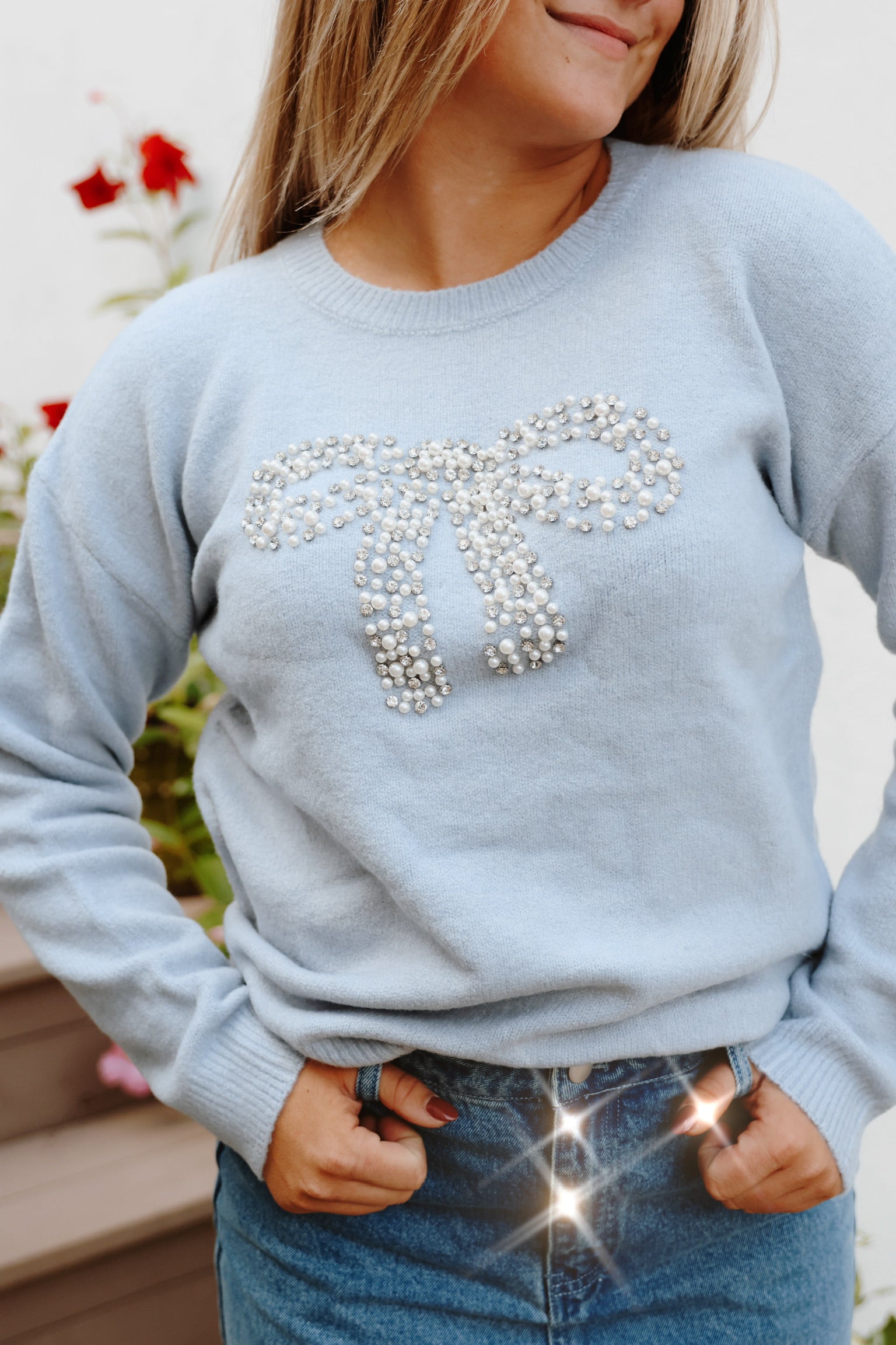 Bella Bow Sweater Powder Blue