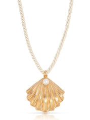 Scallop Shell Pendant Necklace: Pearl with 18k Gold Plating