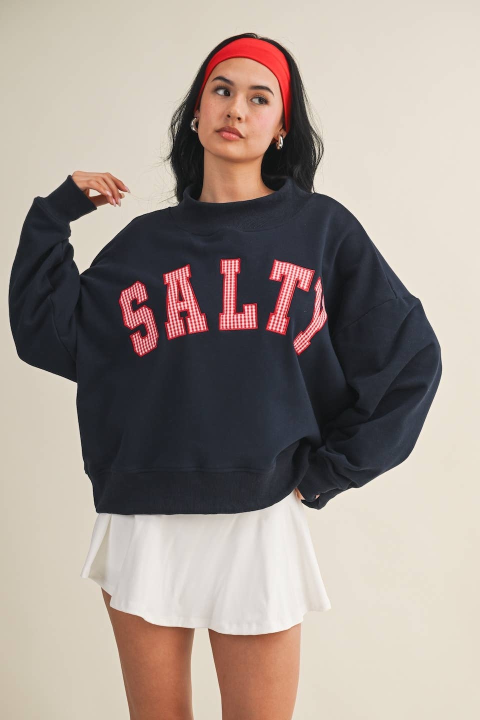 Salty Oversized Mock Neck Sweatshirt: Navy