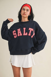 Salty Oversized Mock Neck Sweatshirt: Navy