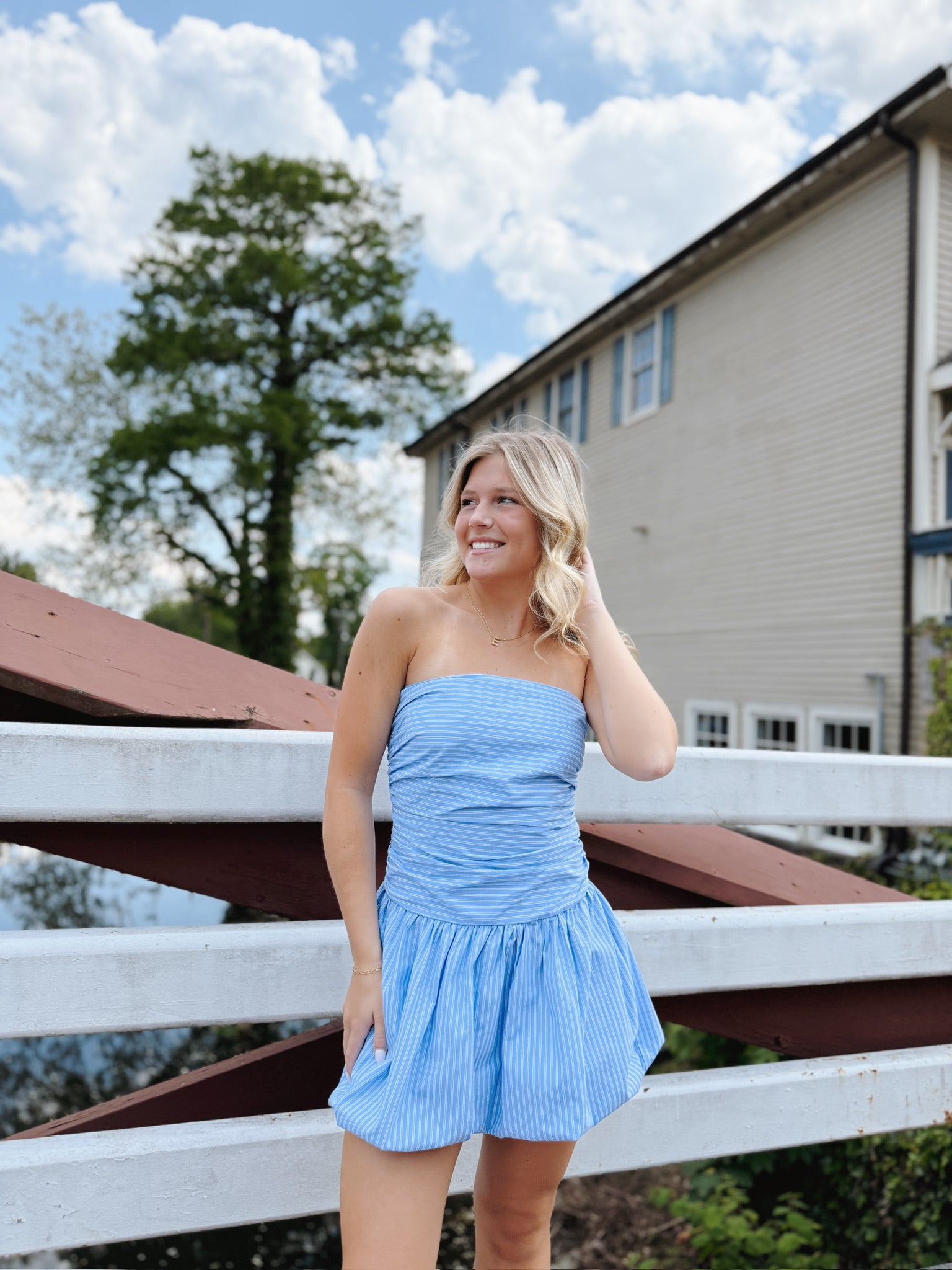 Gigi Dress Vintage Blue Stripe