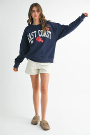East Coast Graphic Fleece Pullover: Navy