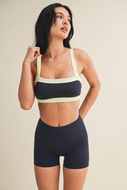 Contrast Block Sports Bra: Navy