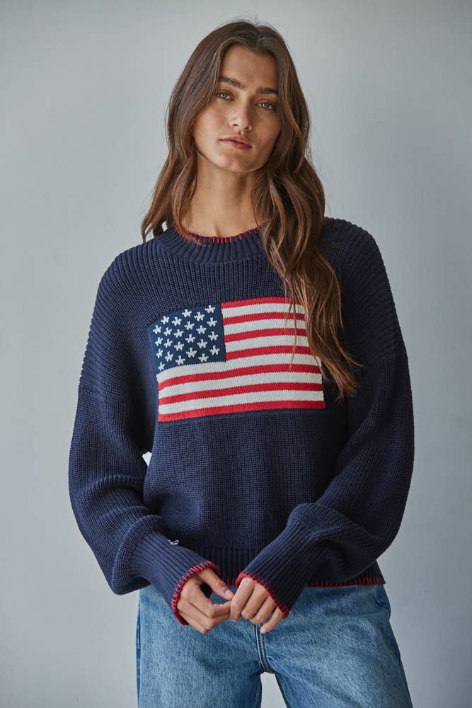 Americana Stitched Sweater Navy