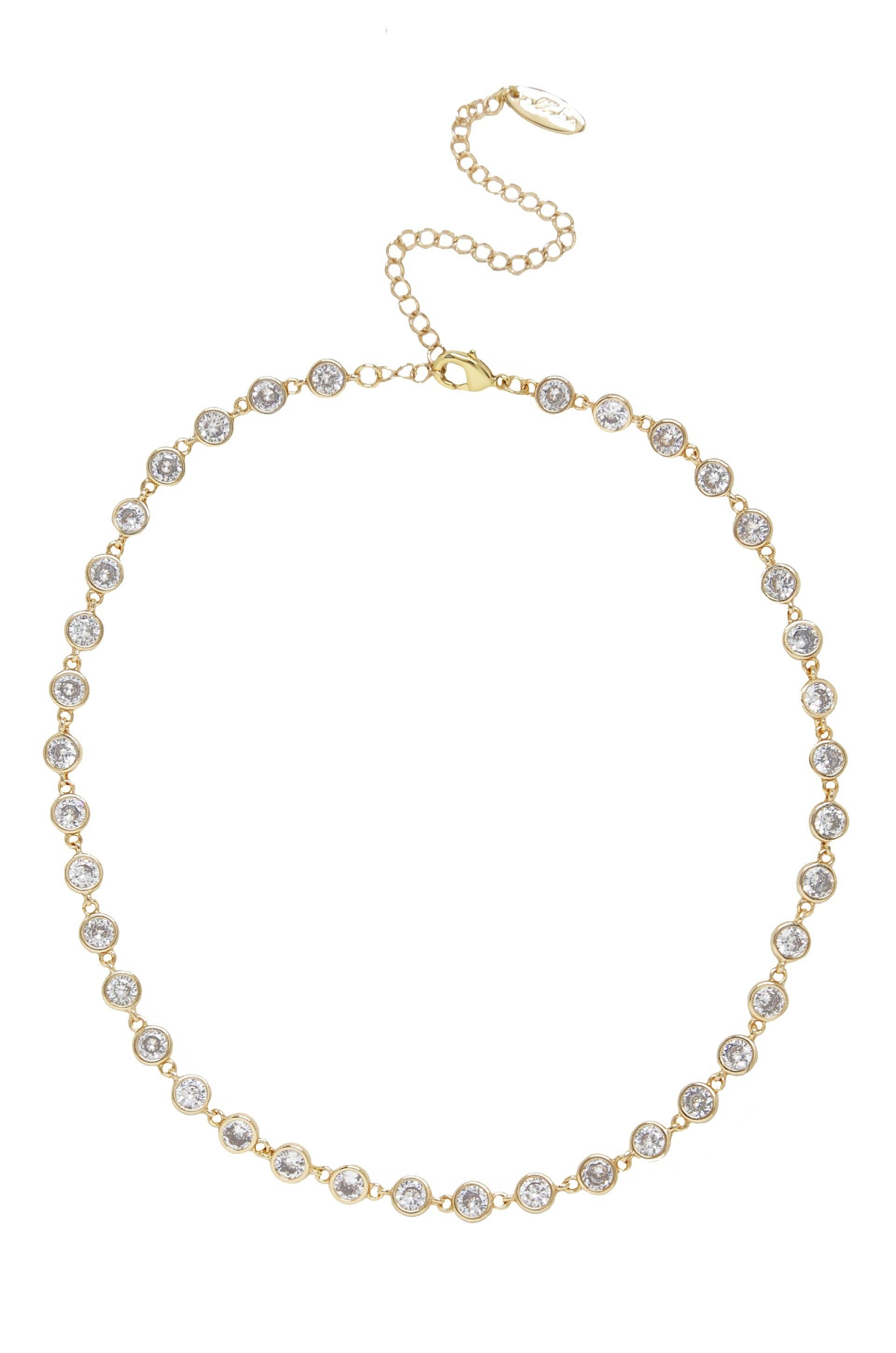 Crystal Disc and 18k Gold Plated Link Necklace: Clear Crystals / One Size