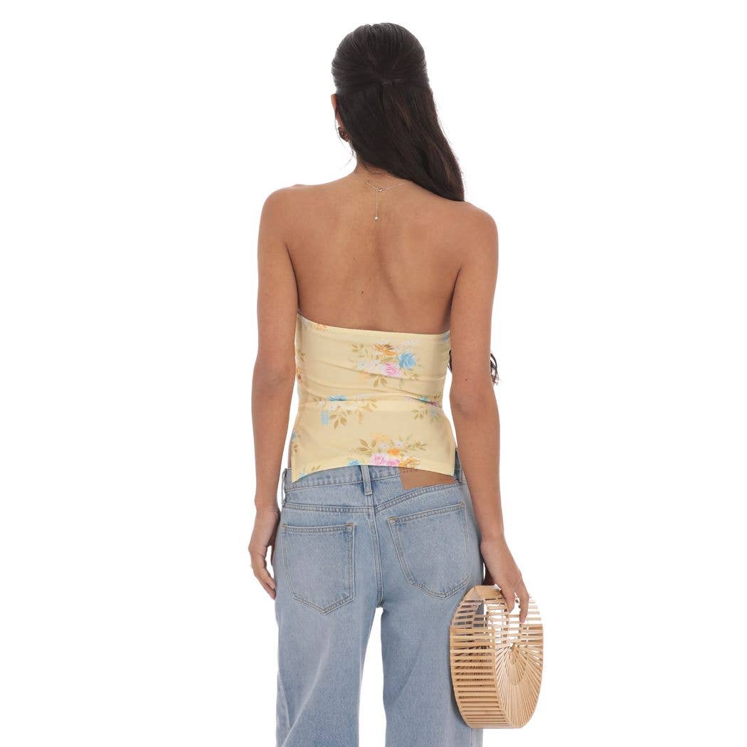 Floral Strapless Double Slit Top in Yellow