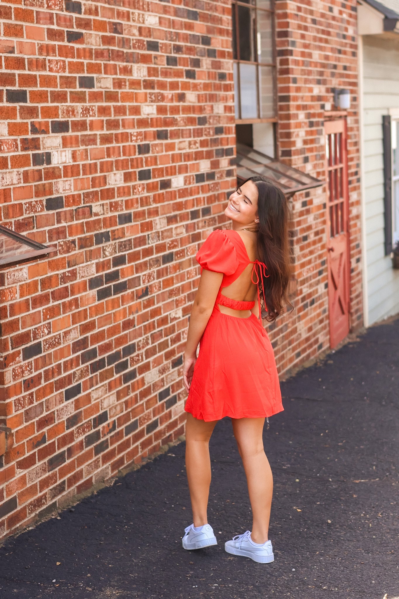 red babydoll dress puff sleeve The Mitchell Modest Babydoll Dress