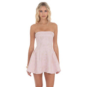 Shimmer Jacquard Strapless Flare Dress in Dusty Pink