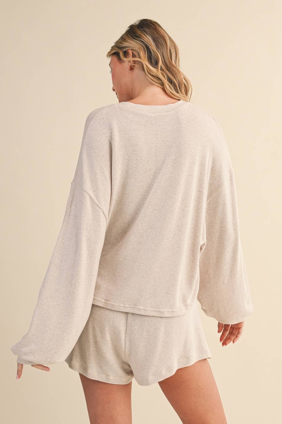 Hacci Long Sleeve Crewneck Top Beige