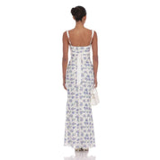 Floral Lace Maxi Dress in White/Blue
