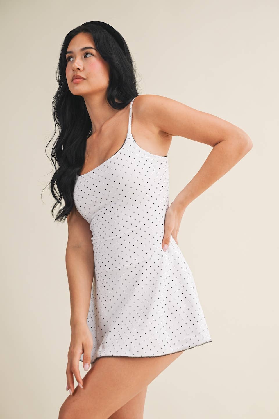 Polka Dot Print Lace Trim Ruffle Mini Dress: White Polka Dot