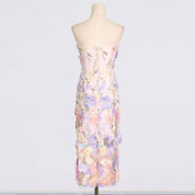 Floral Embroidered Slim Tube Dress in Purple