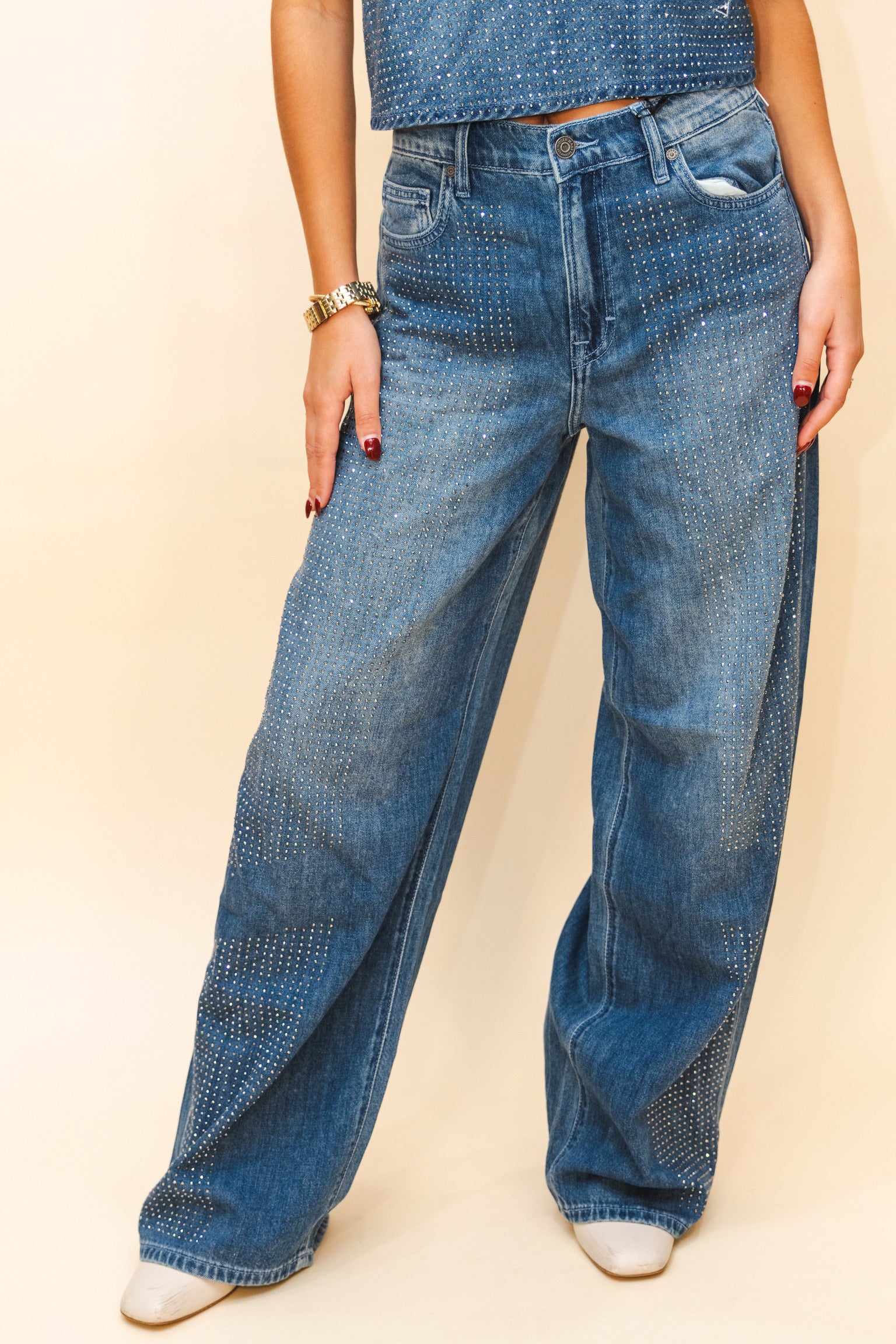 Alyx Mid Rise Oversized Baggy Fit with Rhinestones