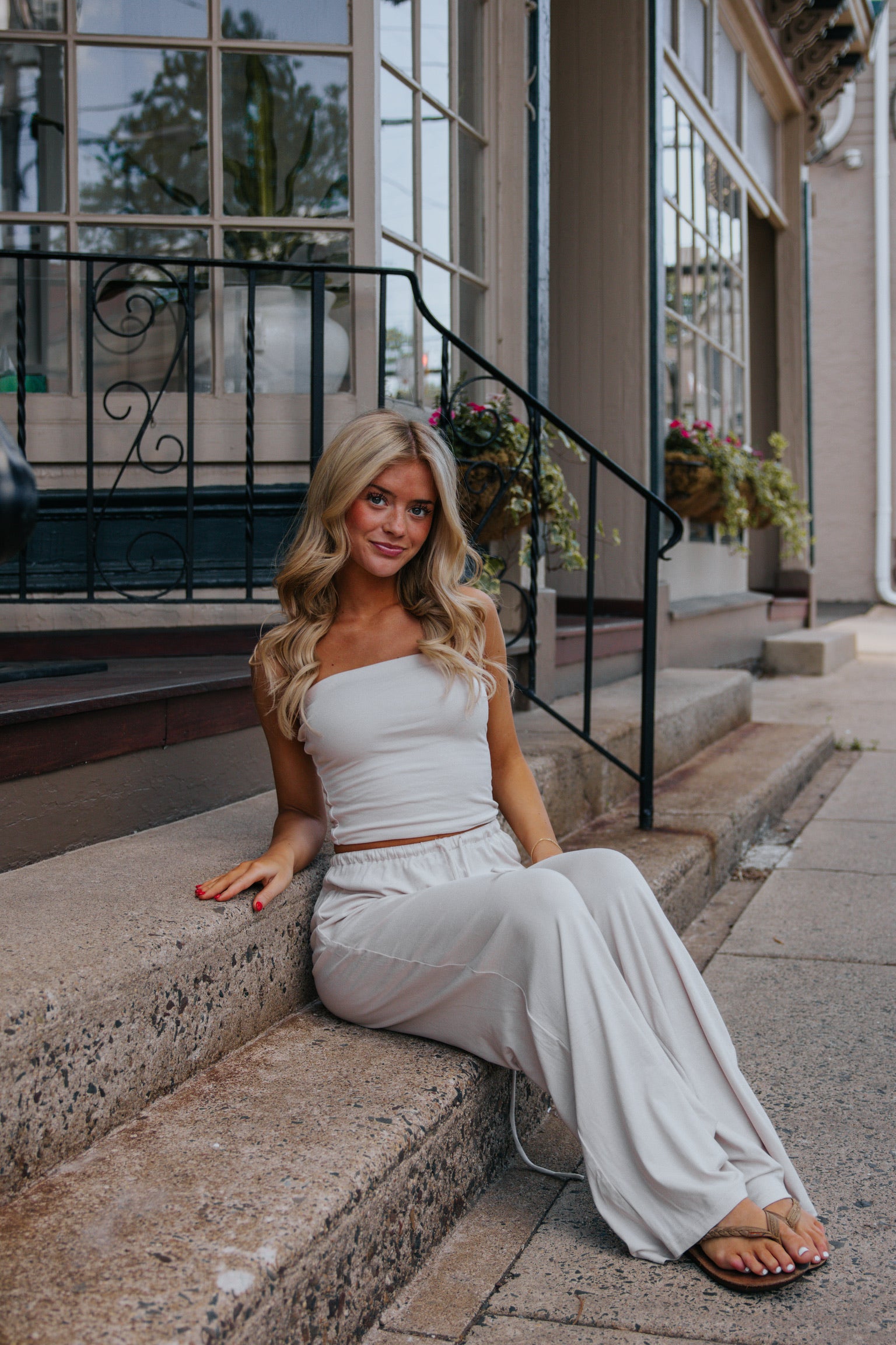 ANJI RELAXED WIDE LEG SWEATPANTS - BISCUIT
