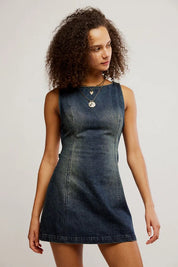 Atlas Denim Mini Dress in Vintage Indigo by Free People
