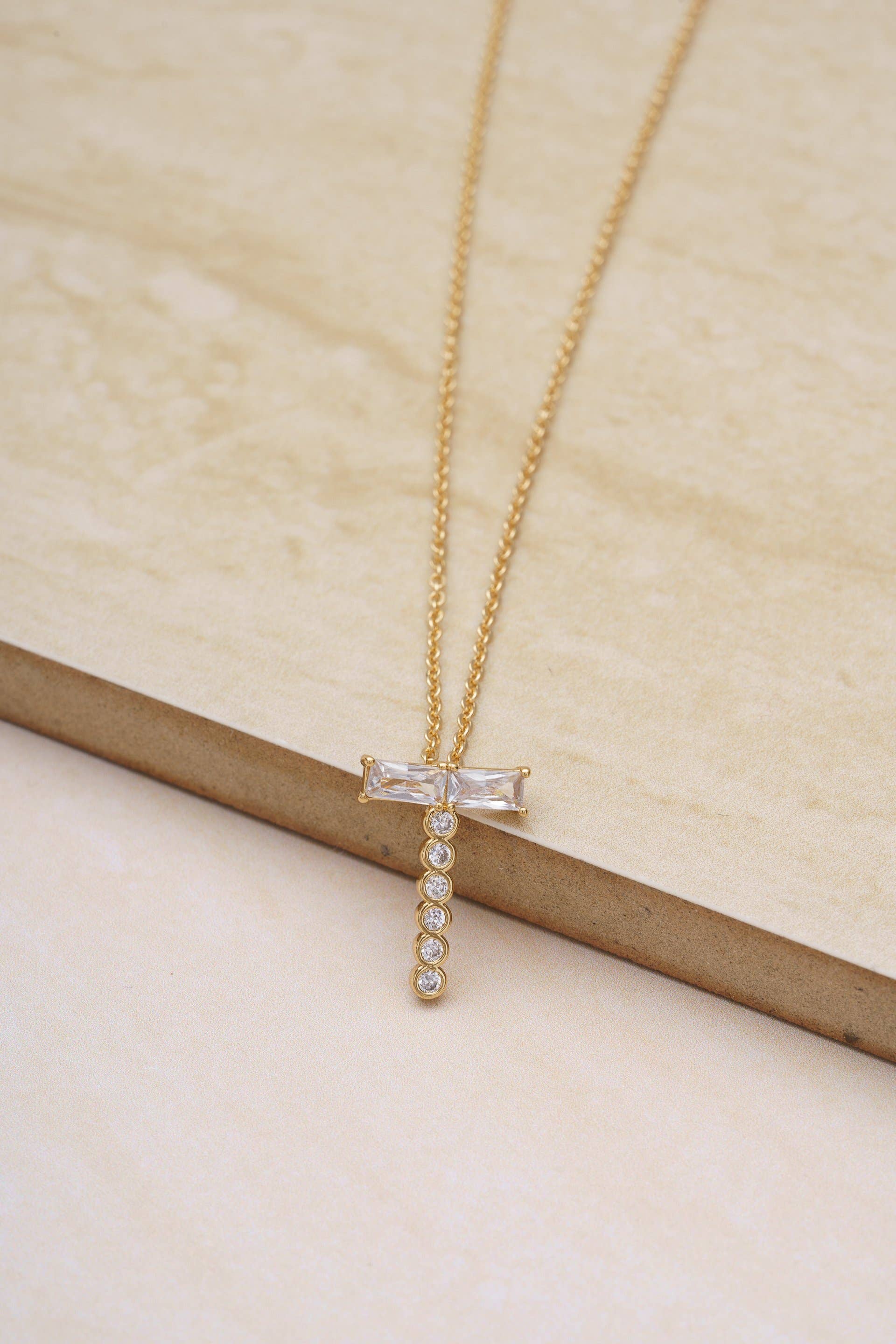 Mixed Crystal Initial 18k Gold Plated Necklace