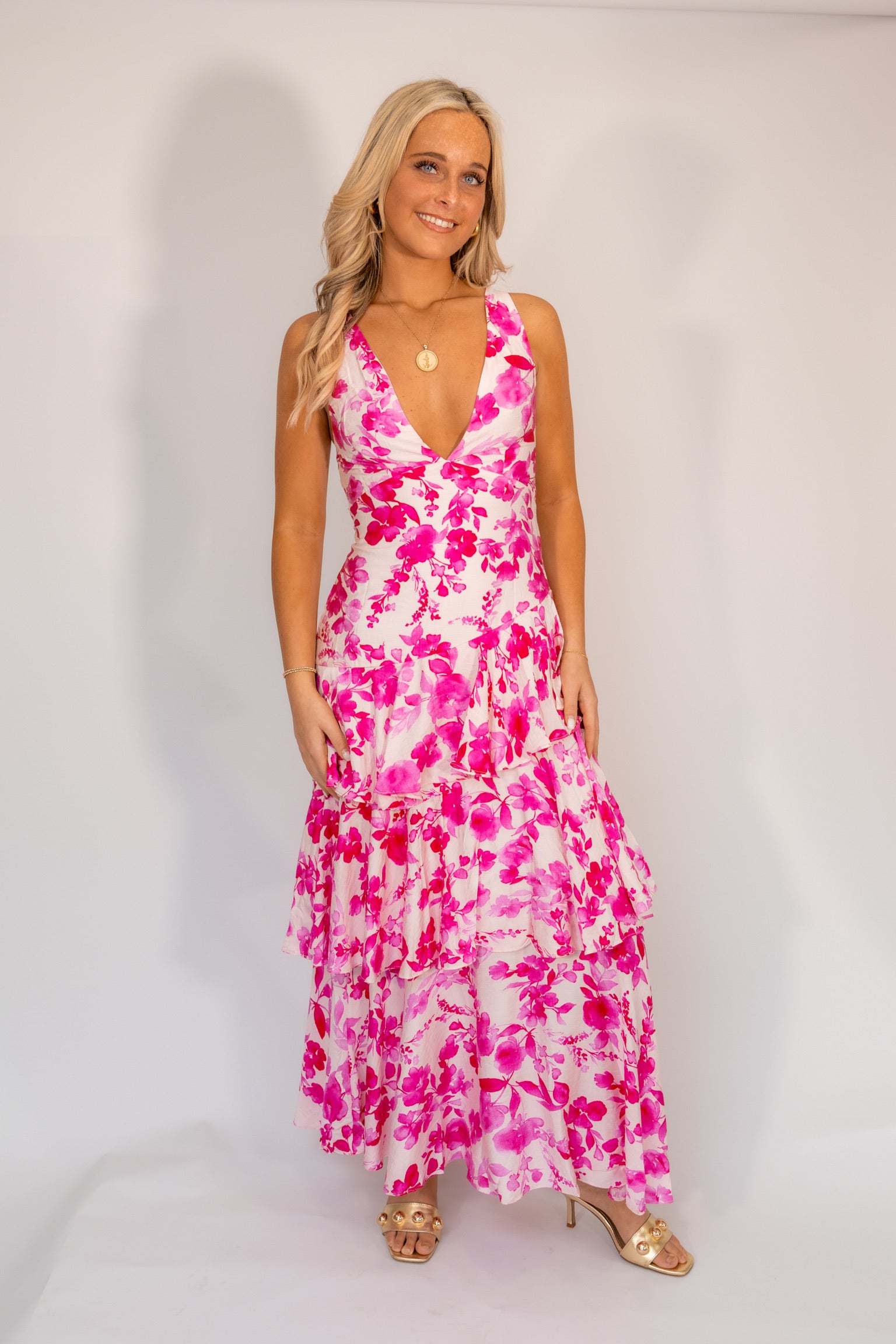 Rayne Ruffle Maxi Hot Pink Combo