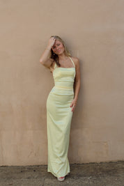 Satin Halter Maxi Dress in Yellow