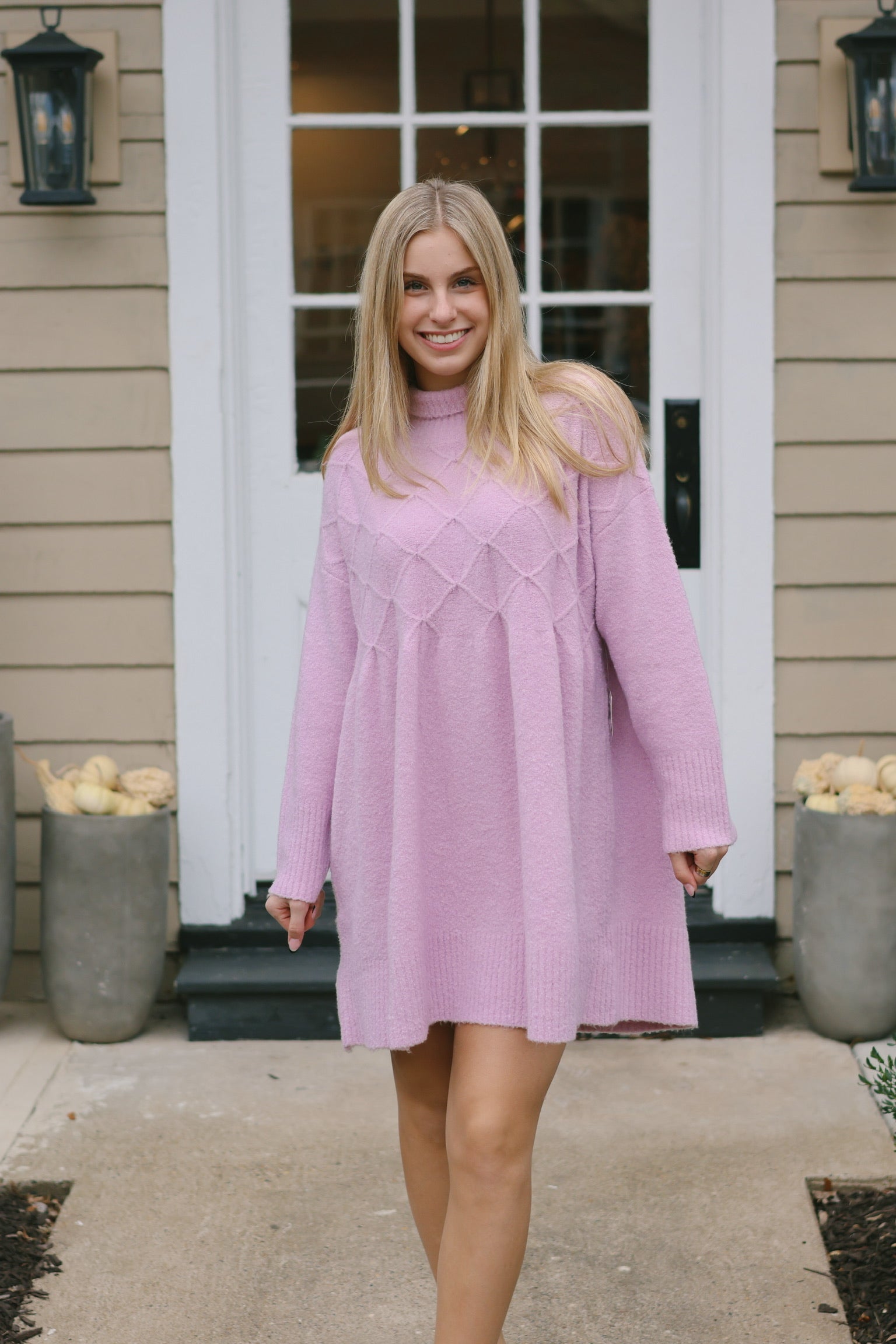 pink dress sweater Pink Waffle Knit Turtleneck Sweater Dress Confetti Boutique